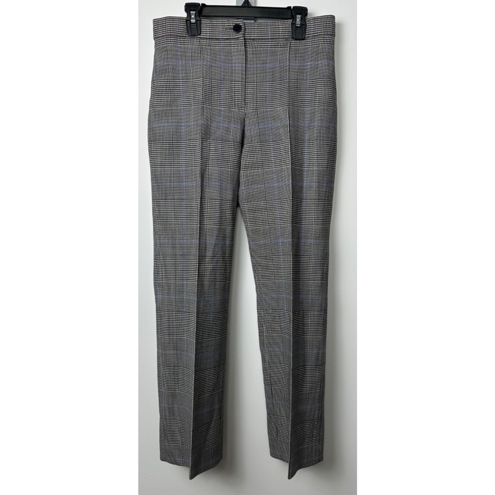 Theory Size 6 Bk/Wh/Bl Houndstooth Pintucked Designer Pants Virgin Wool D1